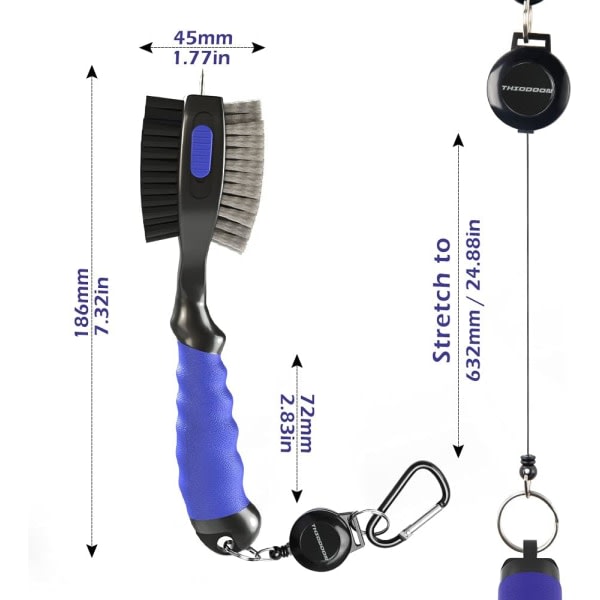 2-pack golfkøllebørster og rillerenser med magnetisk nøglering Overdimensioneret golfbørstehoved og udtrækkeligt søm