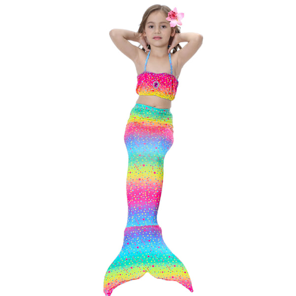 Barn Pige Mermaid Hale Sæt Sommer Badedragt Badetøj Regnbue rainbow 130cm