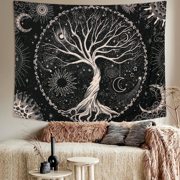 Livets træ Tapestry Moon Black Sun Tapestry