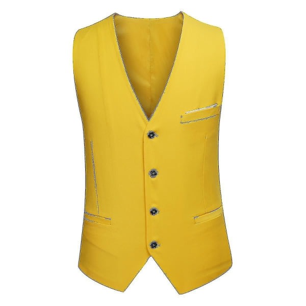 Herredragt Business Casual 3-delt jakkesæt Blazerbukser Vest 9 farver B Gul S