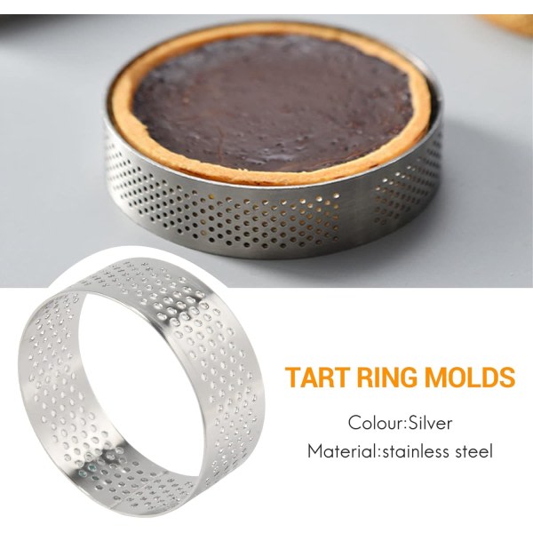 10-pak 5 cm tårtring i rostfritt stål, varmebeständig perforeret tårtglasyr, rund ring