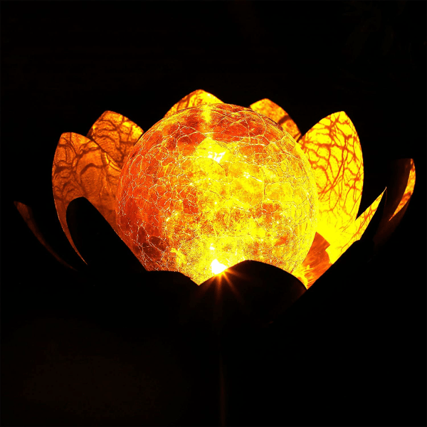 Outdoor Solar Light Garden Decor Lotus Glass Ball Cracklin