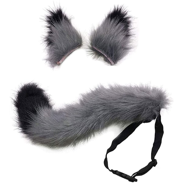 Hännän ja korvien setti, pitkä ketun häntä Cosplay Faux Furry Fox Wolf Tail Kit med öron och ringkrage för barn Flickor Pojkar Tonåringar Dam Party