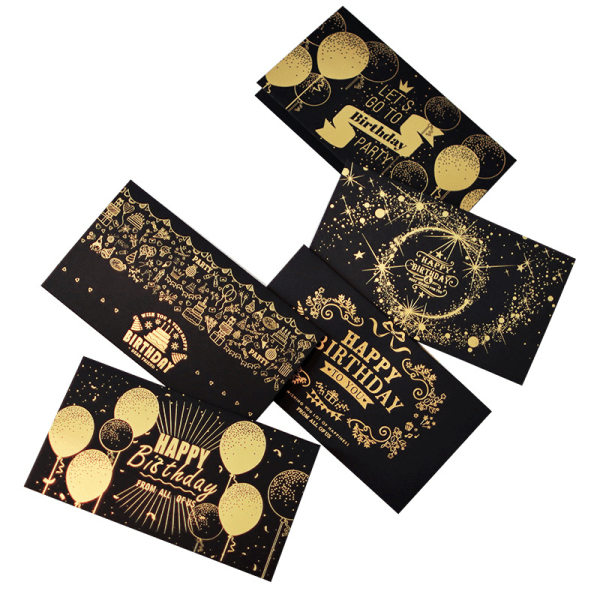 15 stykker sort baggrund guldstämpling födelsedagskort streamer meteor trädgårdsfest gave nu dekoration gratulationskort