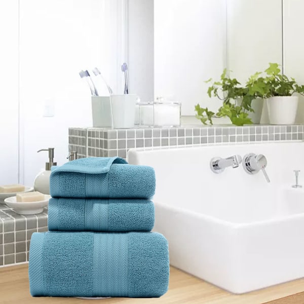 Håndklædesæt med 3 badehåndklæder i bomuld, bløde og absorberende badelagner, spatvaskehåndklæder 34*74cm håndklæde badelagen 70*140cm green