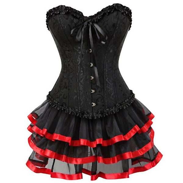 Sexy sett, korsett og miniskjørtsett for kvinner Rød Red XL