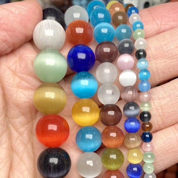 Natursten Rosa Vit Månsten Cat Eye Pärlor för Smyckestillverkning Släta Lösa Spacer Pärlor Opal DIY Charm Armband Halsband mixed color