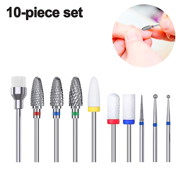 10-delad Nail Art Tungsten Stållegering Polerhuvud Set,