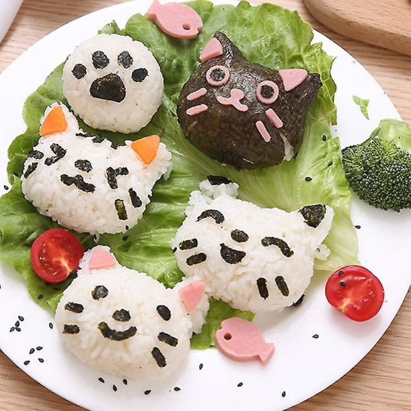 Sett Söt katt Onigiri Risboll Sushi Form Dekor Cutter Smörgås DIY-verktøy Bento Tillbehör Kök