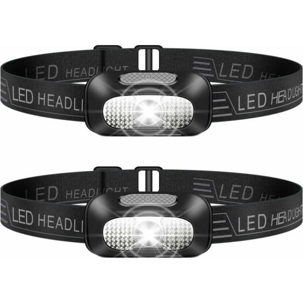 LED-strålkastare, 2-pack Lättvikts USB-uppladdningsbar pannlampa, kraftfull vattentät pannlampa för camping
