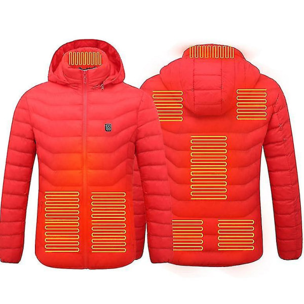 Opvarmet jakke, Vinter udendørs varm el-varmefrakke, 8 varmezoner Rød XL