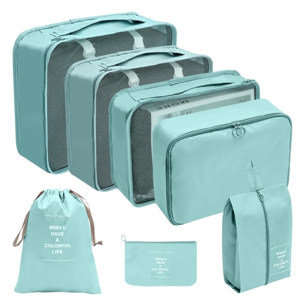 7st bärbar enfärgad reselagringsväska Stor kapasitet resväska for forretningsresa ljusblå
