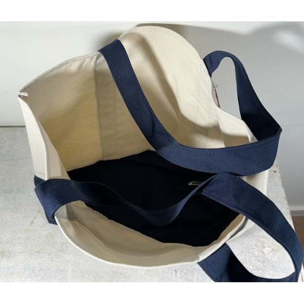 Trader Joe's Återanvändbar Canvas Eco Tote Väska Shopping Heavy Duty Väska Blå Vit