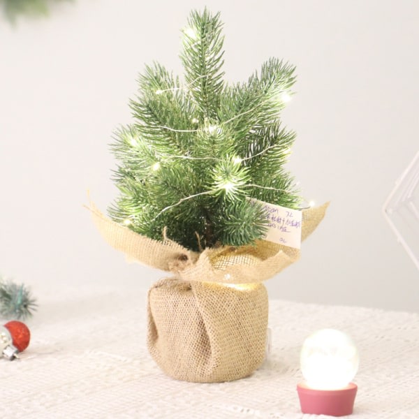 14 tums fur handgjord julgran med säckväv bas mini furu julgran utan ljus