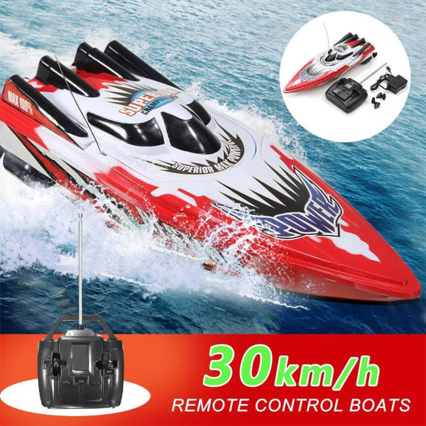 Rc Boat 30 Km/t High Speed ​​Racing Oppladingsbara batterier Remot röd one-size