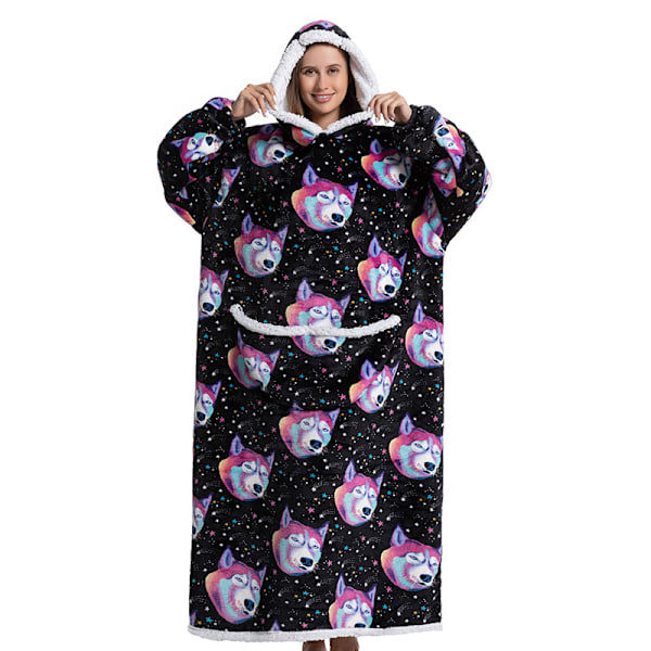 (c)Storlek Hoodie Sweatshirt Dam Vinter Hoodies Fleece Jätte TV Filt Med Ärmar Funny Dog Head