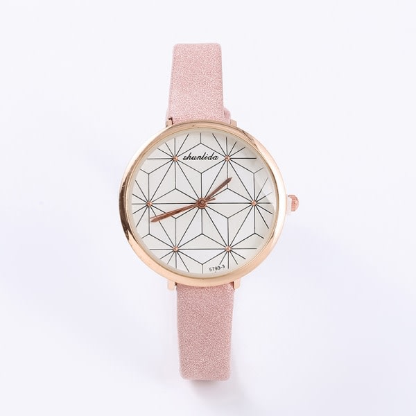 Personligt quartz ur med geometrisk mønster og lille urskive Pink