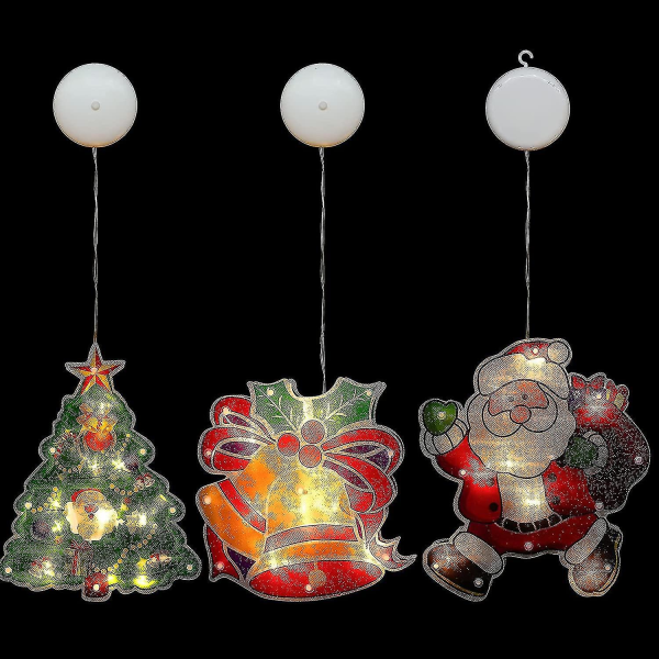 Juldekorationsljus 3st Led hängande fönsterljus med sugkopp Batteridriven julgransklockor Stjärnor Jullanseringsljus för