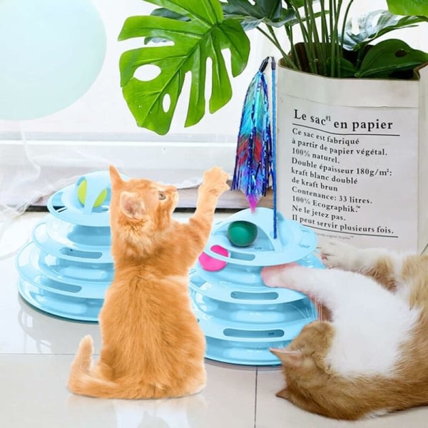 Interactive Kitty Cat Toy, 4-tier Cat Maze Toy, 4-Leger Tower Cat Toy, Rolling Cat Toy til daglig kattetræning og interaktion Blå 1.