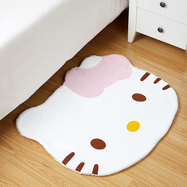 Kawaii Anime Katt Dörrmatta Tecknad Kudde Söt Sittdyna för Flickor Barn Inredning (Rosa+Vit+Brun)