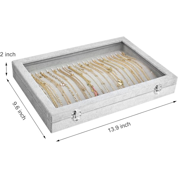 Halsbandshållare Box Premium 20 Krokar Halsbandsdisplay Smyckeskrin med Transparent Lock Smyckeshalsbandsdisplaybox (Grå)