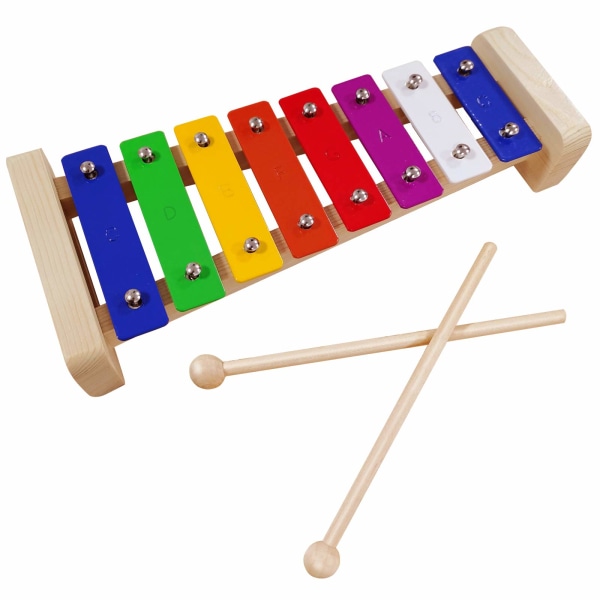 Xylofon for barn, 8-toners diatonisk skala med 2 sikkerhetsklubber, fargerike metallpinner, pedagogisk utviklingsmusikk, ferie-/bursdagsgave