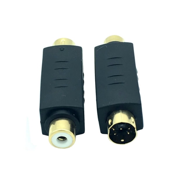 2x S-video hane til Rca hona komposit videoadapter Plug Converter, Mini Din 4-stifts kontaktforlængelse sort