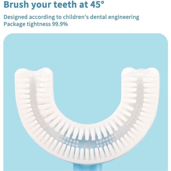 2 stk børnetandbørster, U-formet tandbørste 360° allround rengøring silikonetandbørste til børn 2-6 år (blå og lyserød)