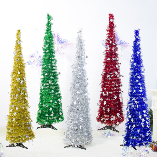 Konstgjord julgran Tinsel Pull Up Tree Ornament DIY Xmas Party Dekoration För Hem Vardagsrum Bar Grön