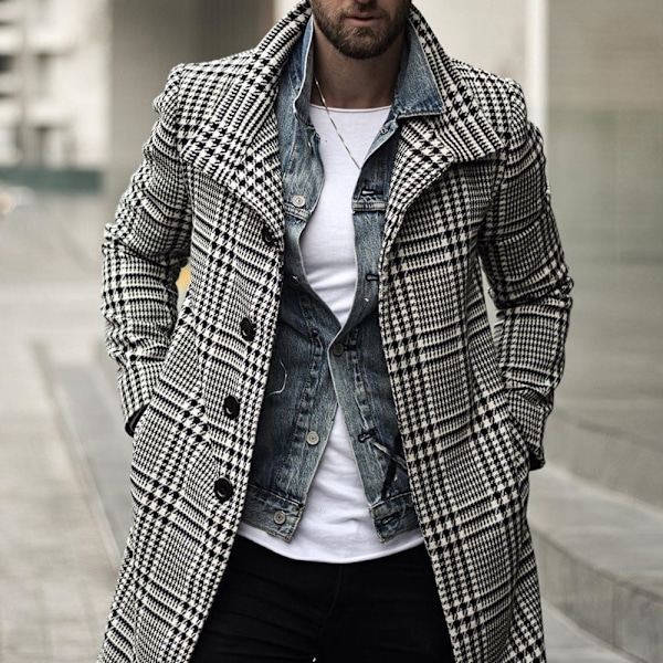 Kappa Herr Lång Herr Varm Ulljakke Vinterjakke Vinterjakke Vinter Casual Business Slim Fit Jakke Tykk Vindtett Varm Kappa Houndstooth Print