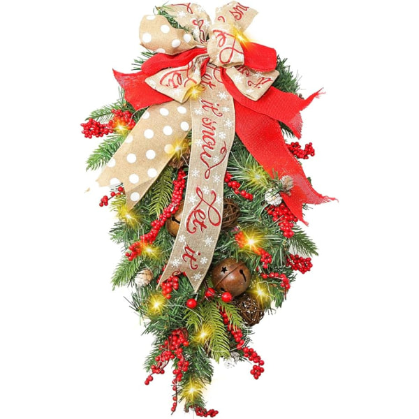Weihnachtskranz-Ornamente – Türdekoration – Weihnachtsbaumschmuck aus Rattan (60 cm – Lechtend)