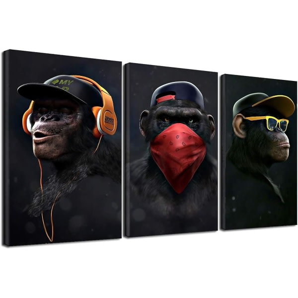 Wise Monkeys Canvas Print Canvastavlor för vardagsrum Modern heminredning 30x50cm 3 stycken