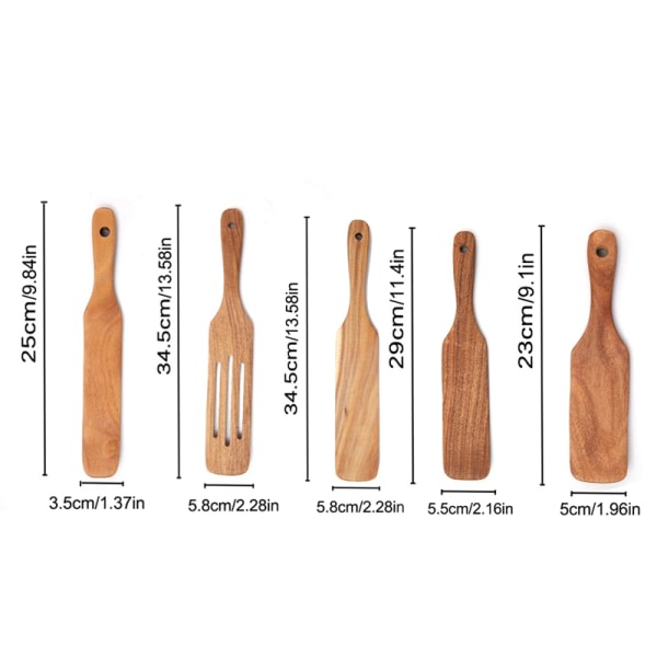 Trä Spurtles Set 5 delar Spurtle köksredskap för non-stick matlagning Trä spatel med hängande hål Fem delar set