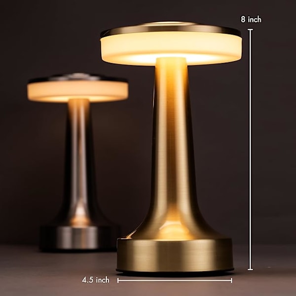 Bærbar LED bordlampe med berøringsføler, nivå 3 lysstyrke, oppladbart batteri i opptil 48 timer (gull)