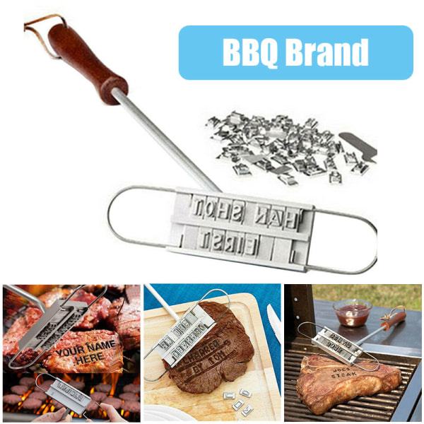 Tryckt Grill Trähandtag Stämpel Grill Kött Tee-se-itse pihvi Branding Iron Tool BBQ Kök