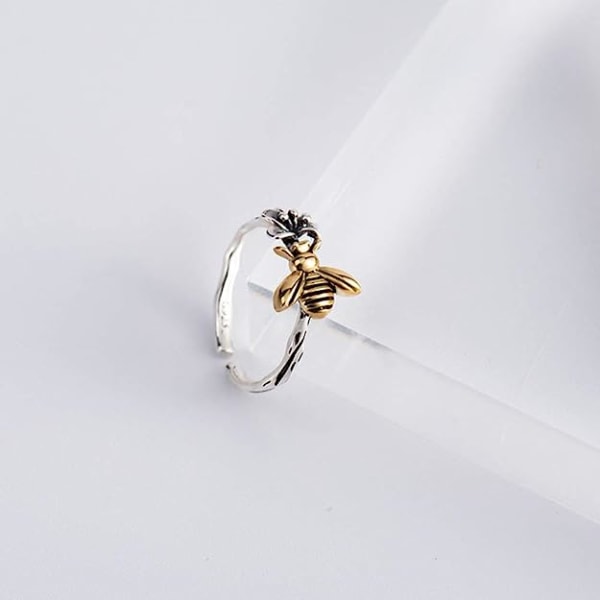 Sterling Sølv Justerbar Åben Ring Sød Bee Blomst Antikke Forlovelsesringe Tåbånd Gave til Kvinder Piger