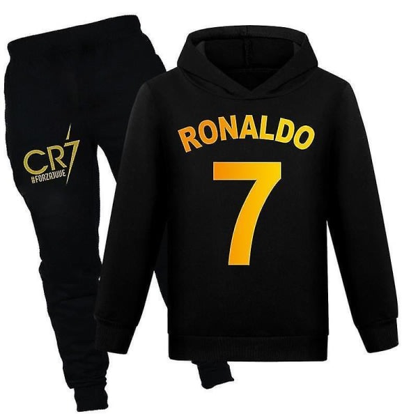 Kids Boys Ronaldo 7 Print Casual huppari verryttelypuku setti Huppari Topit Housupuku 2-14v musta 170cm 15-16v