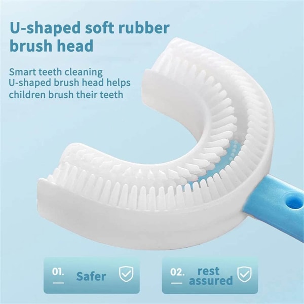 2 stk børnetandbørster, U-formet tandbørste 360° allround rengøring silikonetandbørste til børn 2-6 år (blå og lyserød)