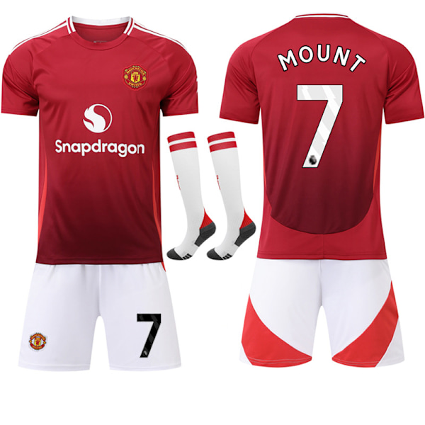 24-25 Manchester United Hjemme Barn Voksen Fotballdraktsett med Sokker No.7 MOUNT No.7 MOUNT XS