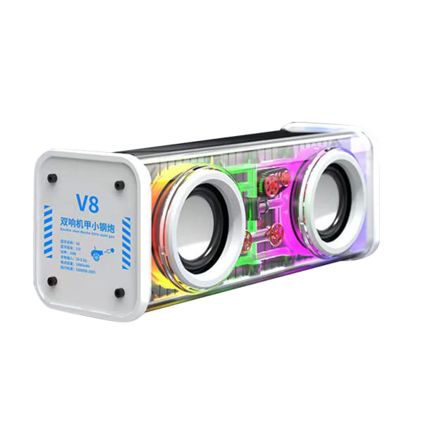 V8 Transparent Bluetooth Højttaler Rgb Lys Trådløs Udendørs Sports Hvid