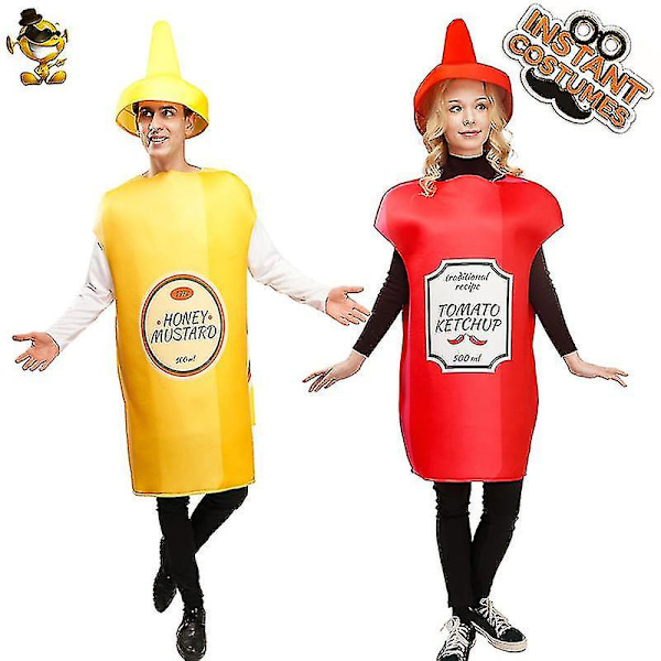 Unisex vuxen Cosplay Ketchup och Senap Dräkt Halloween Lover Fancy Dress Rolig Mat Tunika För Par Maskot Outfit