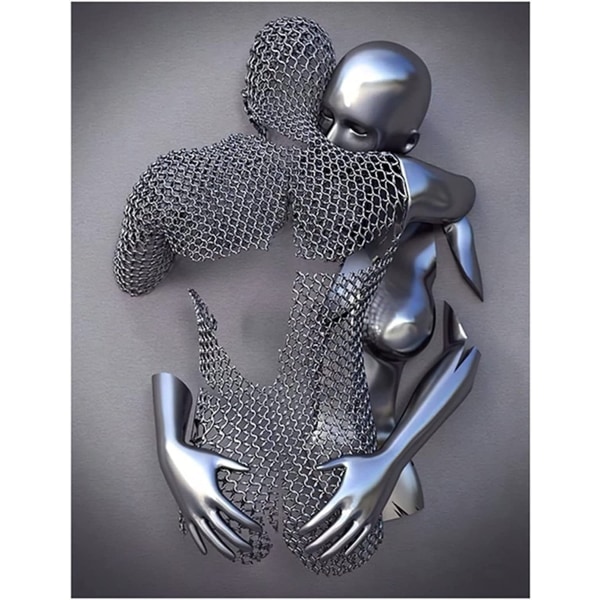 Sett med 3 kunst moderne plakater, 3D metallfigur statue Art Love Heart Kiss