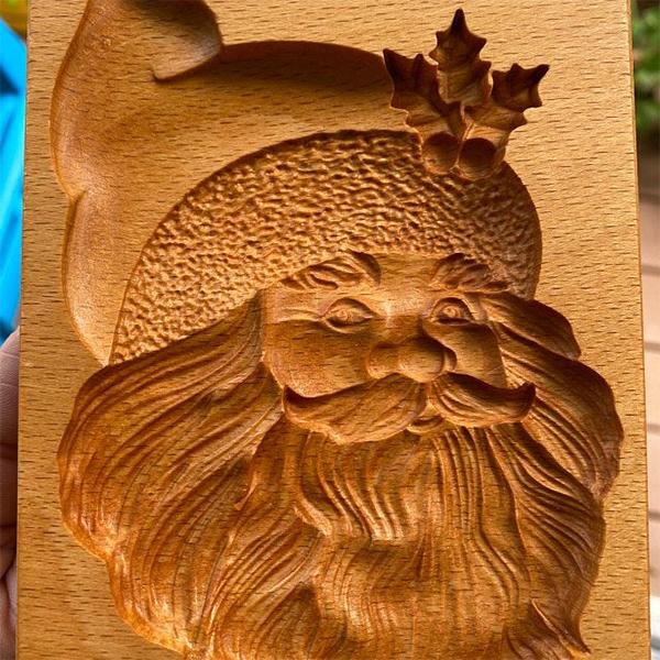 Cookie Cutter Trä Snidade Stencil för Pepparkakor Jultomten Ansikte Stencils Köksmaterial Juldekoration A