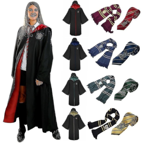Voksen Unisex Wizard Harry Potter Fancy Dress Frakkesæt Kostume Grønt slips M