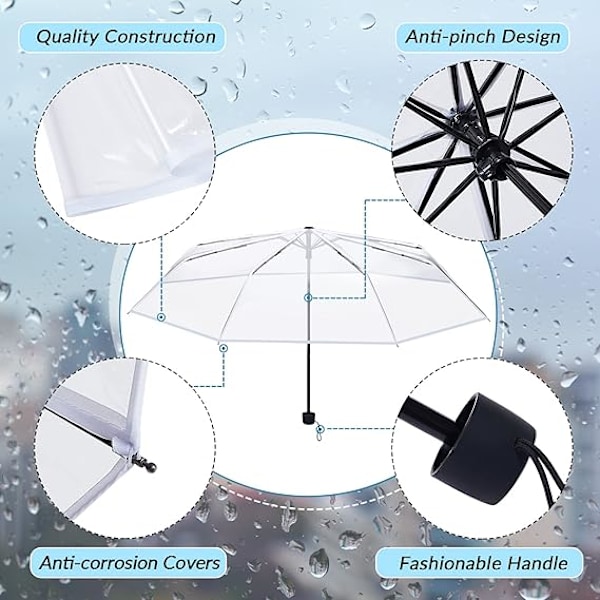 2 gjennomsiktige bærbare paraplyer manuell åpning og lukking sammenleggbart paraply bryllup reise, dating paraply