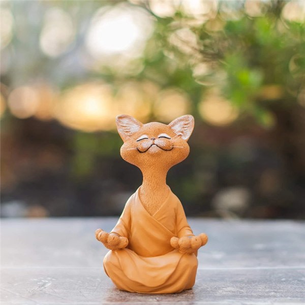 Happy Cat Buddha Resin Djurstaty Desktop Ornament Hem Vardagsrum Dekoration Present Stor Orange Katt