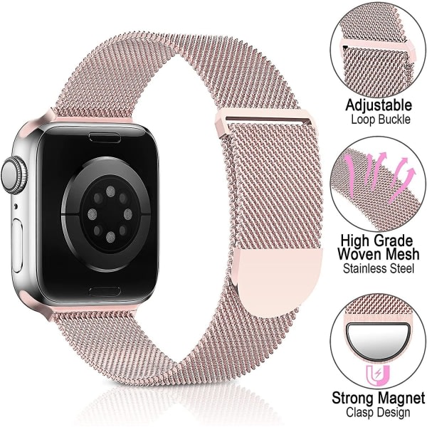 Metallband i rostfritt stål kompatibelt med Apple Watch -band 38 mm 40 mm 41 mm, roséguld loop Justerbar rem Magnetisk armband för Iwatch Series 7 6