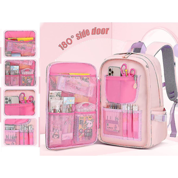 Bunny Backpack, Kawaii Bunny Backpack för flickor, vattentät Kawaii Bookbag med stor kapacitet för class 1-6 (blå, stor)