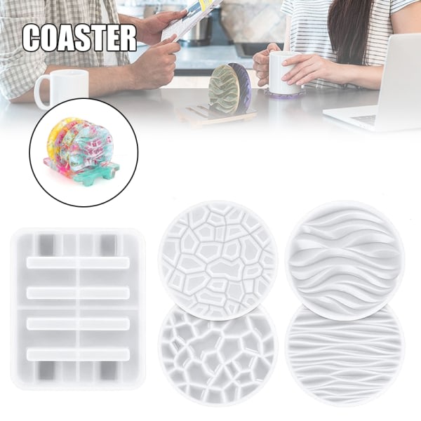 Wave Diamond Pattern Coaster Resin Stencils Kit Set Hantverkstillbehör for DIY Hart Epoxigjutning