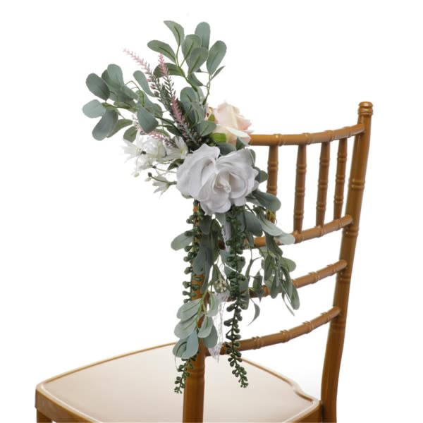 Bröllopsstol Blomdekoration för brud och brudgum stol rygg blomdekoration Vit